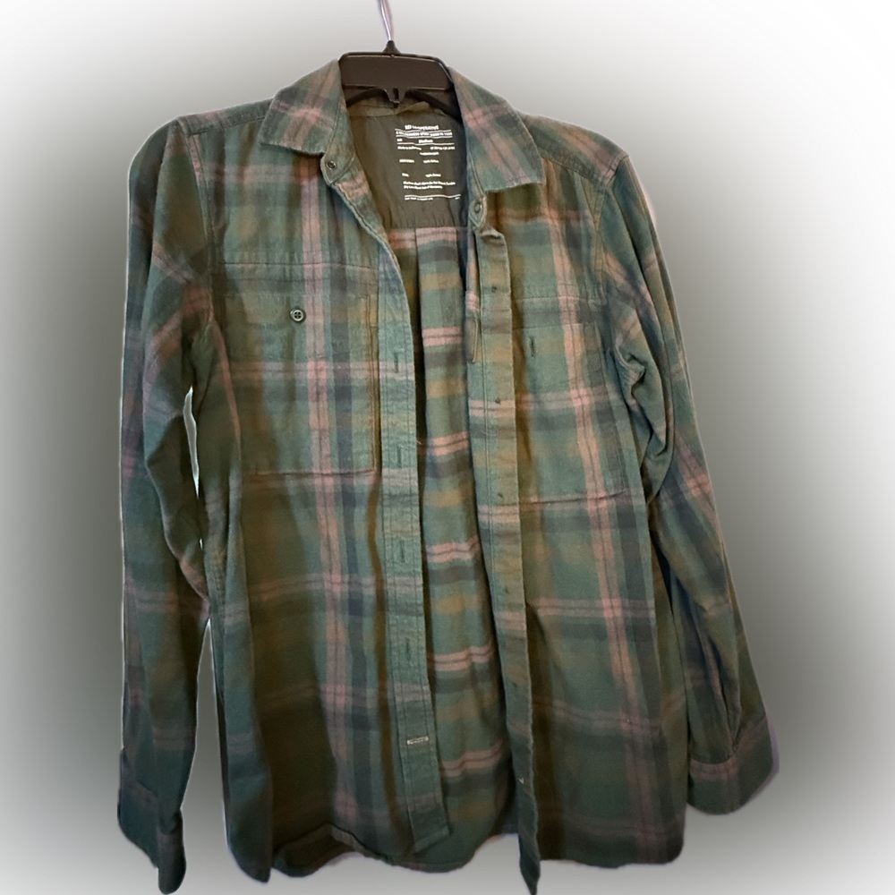 REI Cooperative Green and Pink Plaid Shirt- Medium